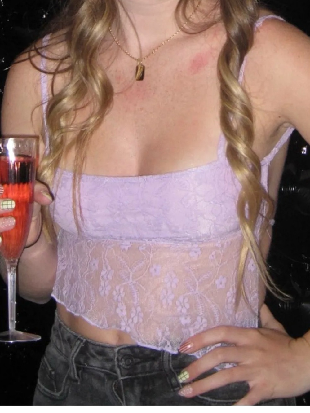 Edikted Lilac Lace Crop Tank Top